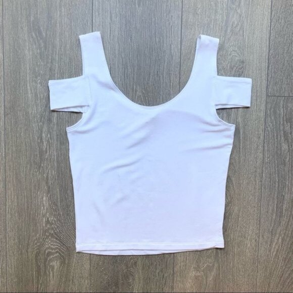LNA Teresitas Crop Tank Top Cut Out Cold Shoulder Boat neck Cotton White Size S - Picture 2 of 14